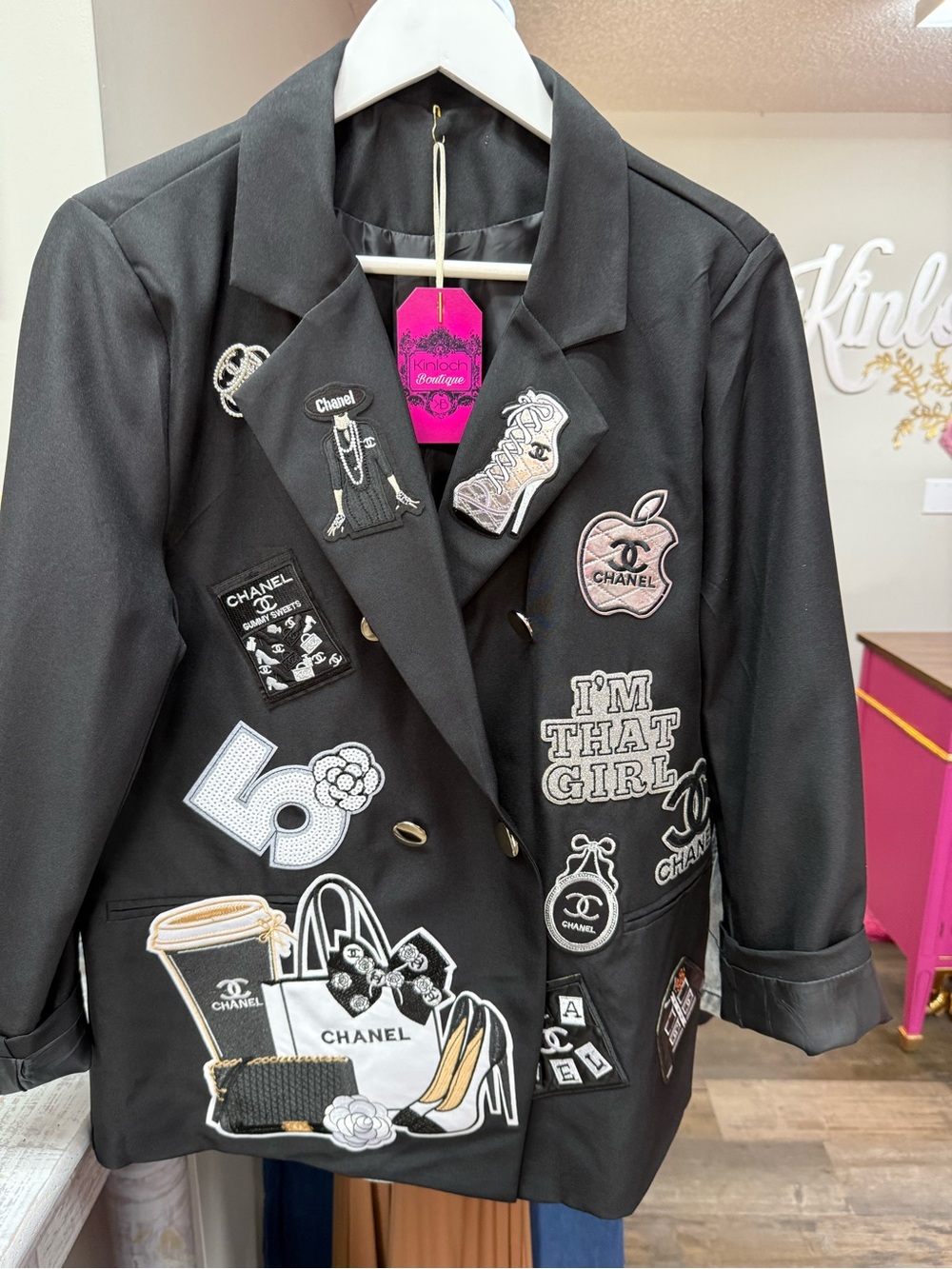 Black Embroidered Patch Blazer Jacket